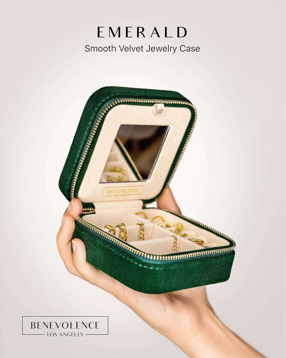 Benevolence LA Plush Velvet Travel Jewelry Box Organizer, Travel Jewelry Case, Jewelry Travel Case for Women, Travel Jewelry Case Organizer, Small, Portable Jewelry Boxes with Mirror - 2
