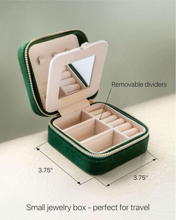 Benevolence LA Plush Velvet Travel Jewelry Box Organizer, Travel Jewelry Case, Jewelry Travel Case for Women, Travel Jewelry Case Organizer, Small, Portable Jewelry Boxes with Mirror - 3