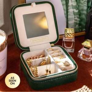 Benevolence LA Plush Velvet Travel Jewelry Box Organizer, Travel Jewelry Case, Jewelry Travel Case for Women, Travel Jewelry Case Organizer, Small, Portable Jewelry Boxes with Mirror - 5