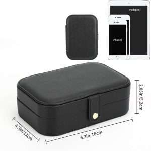 FEISCON Small Jewelry Box Necklace Ring Storage Organizer Mini Jewelry case Double Layer Travel Jewelry Organizer for Women Girls Gift-Black - 5