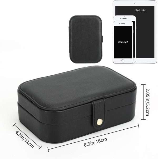 FEISCON Small Jewelry Box Necklace Ring Storage Organizer Mini Jewelry case Double Layer Travel Jewelry Organizer for Women Girls Gift-Black - 5