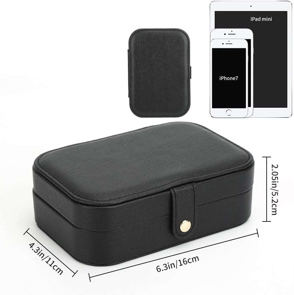 FEISCON Small Jewelry Box Necklace Ring Storage Organizer Mini Jewelry case Double Layer Travel Jewelry Organizer for Women Girls Gift-Black - 5