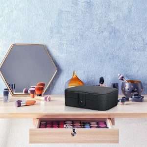 FEISCON Small Jewelry Box Necklace Ring Storage Organizer Mini Jewelry case Double Layer Travel Jewelry Organizer for Women Girls Gift-Black - 6