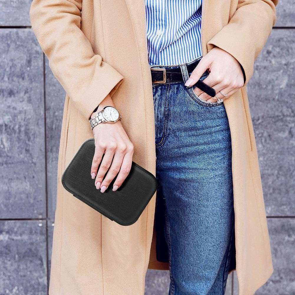 FEISCON Small Jewelry Box Necklace Ring Storage Organizer Mini Jewelry case Double Layer Travel Jewelry Organizer for Women Girls Gift-Black - 7