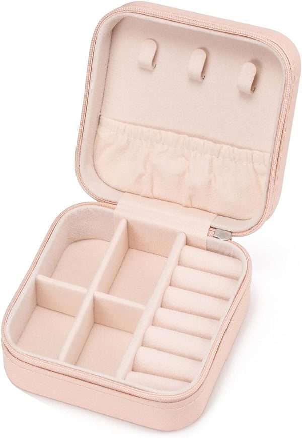 Mini Jewelry Travel Case,Small Jewelry Box,Traveling Jewelry Organizer,Portable Jewellery Storage Holder for Rings Earrings Necklace Bracelet Bangle,Gifts for Girls Women - 1