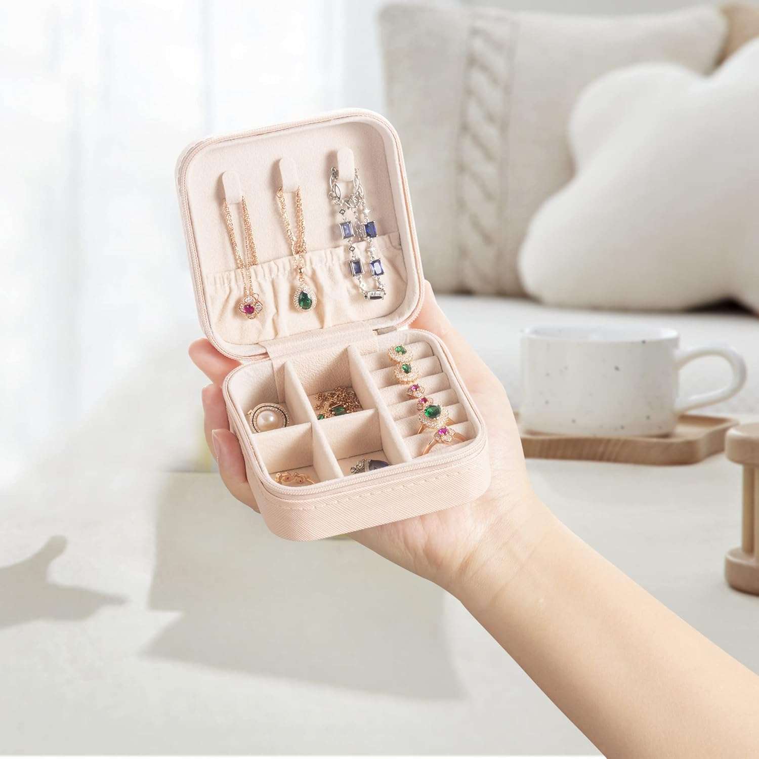 Mini Jewelry Travel Case,Small Jewelry Box,Traveling Jewelry Organizer,Portable Jewellery Storage Holder for Rings Earrings Necklace Bracelet Bangle,Gifts for Girls Women - 2