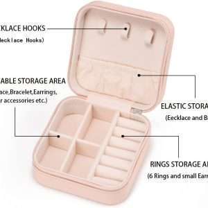 Mini Jewelry Travel Case,Small Jewelry Box,Traveling Jewelry Organizer,Portable Jewellery Storage Holder for Rings Earrings Necklace Bracelet Bangle,Gifts for Girls Women - 4