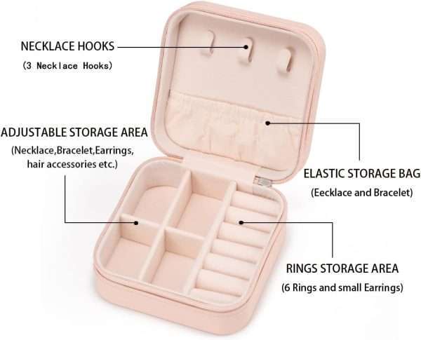 Mini Jewelry Travel Case,Small Jewelry Box,Traveling Jewelry Organizer,Portable Jewellery Storage Holder for Rings Earrings Necklace Bracelet Bangle,Gifts for Girls Women - 4