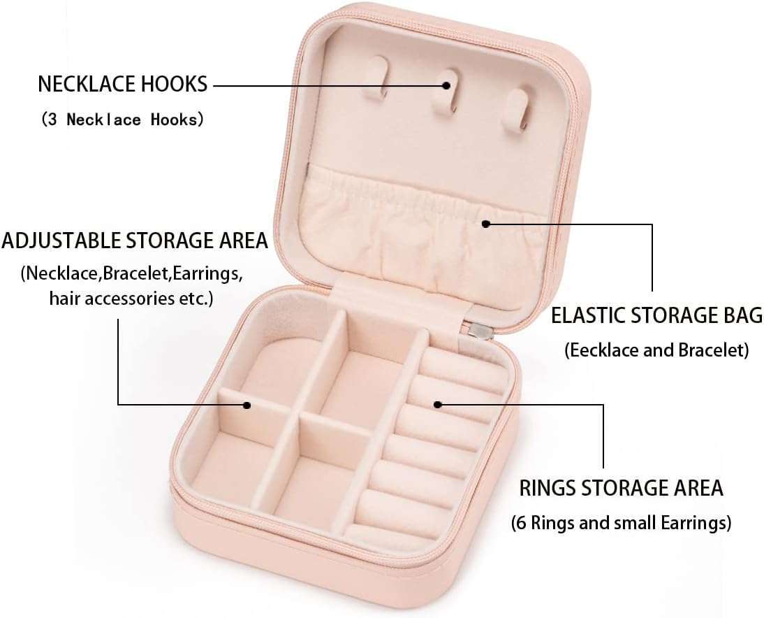 Mini Jewelry Travel Case,Small Jewelry Box,Traveling Jewelry Organizer,Portable Jewellery Storage Holder for Rings Earrings Necklace Bracelet Bangle,Gifts for Girls Women - 4