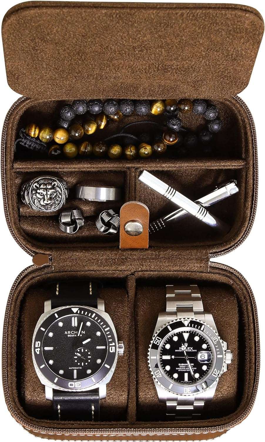 ROTHWELL 2 Watch Travel Case Storage Organizer for 2 Watches - Tough Portable Protection w-Zipper Fits All Wristwatches & Smart Watches Up to 50mm - 1