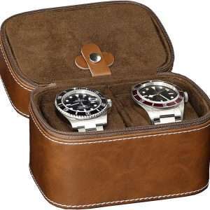ROTHWELL 2 Watch Travel Case Storage Organizer for 2 Watches - Tough Portable Protection w-Zipper Fits All Wristwatches & Smart Watches Up to 50mm - 2