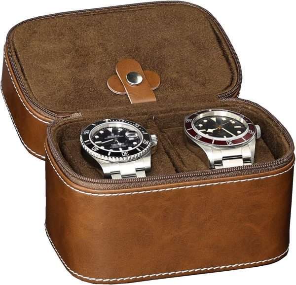 ROTHWELL 2 Watch Travel Case Storage Organizer for 2 Watches - Tough Portable Protection w-Zipper Fits All Wristwatches & Smart Watches Up to 50mm - 2