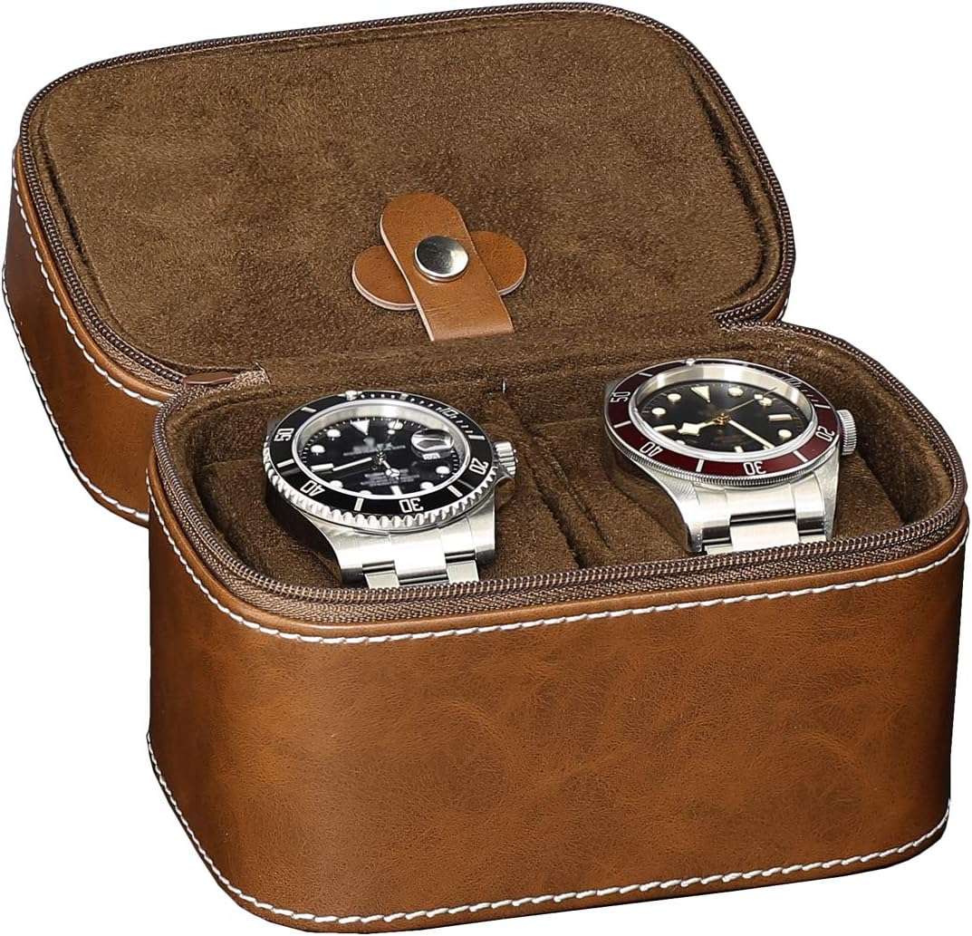 ROTHWELL 2 Watch Travel Case Storage Organizer for 2 Watches - Tough Portable Protection w-Zipper Fits All Wristwatches & Smart Watches Up to 50mm - 2