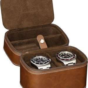 ROTHWELL 2 Watch Travel Case Storage Organizer for 2 Watches - Tough Portable Protection w-Zipper Fits All Wristwatches & Smart Watches Up to 50mm - 3