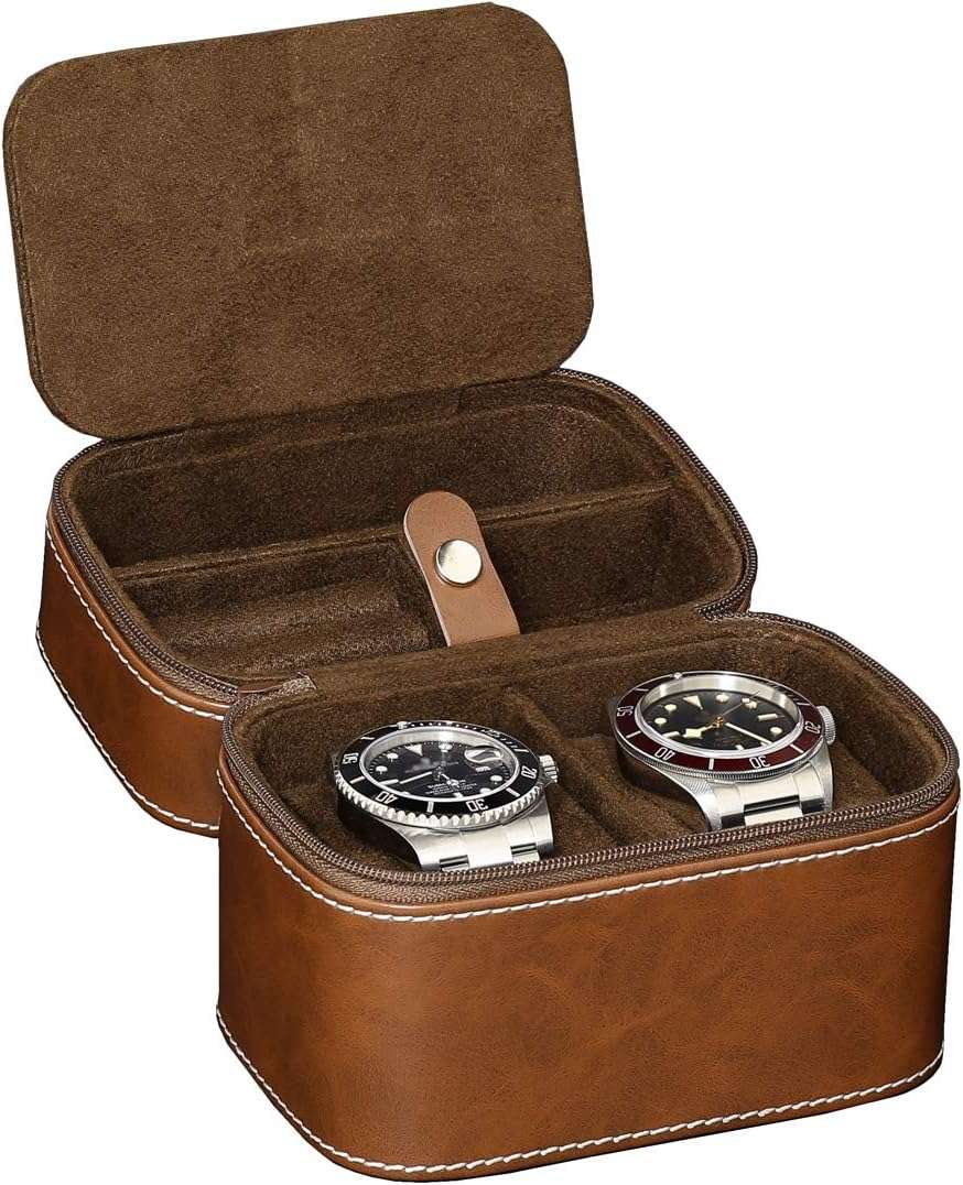 ROTHWELL 2 Watch Travel Case Storage Organizer for 2 Watches - Tough Portable Protection w-Zipper Fits All Wristwatches & Smart Watches Up to 50mm - 3