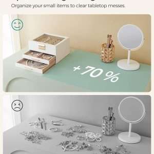SONGMICS Jewelry Box with Glass Lid, 3-Layer Jewelry Organizer, 2 Drawers, for Big and Small Jewelry, Jewelry Storage, Modern Style, 8 x 9.1 x 5.3 Inches, Cloud White and Gold Color - 8