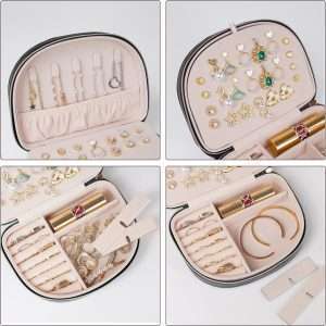 Travel Size Jewelry Box, Small Portable Seashell-Shaped Jewelry Case, 2 Layer Mini Jewelry Organizer in PU Leather for Women, Mother's Day Gift - 4