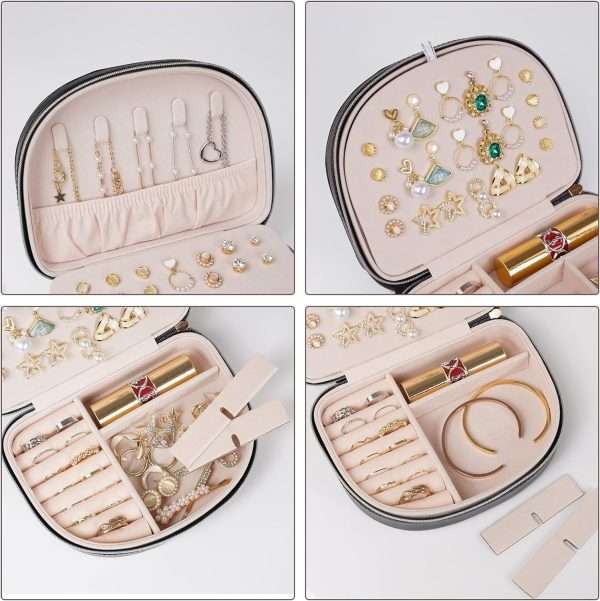 Travel Size Jewelry Box, Small Portable Seashell-Shaped Jewelry Case, 2 Layer Mini Jewelry Organizer in PU Leather for Women, Mother's Day Gift - 4