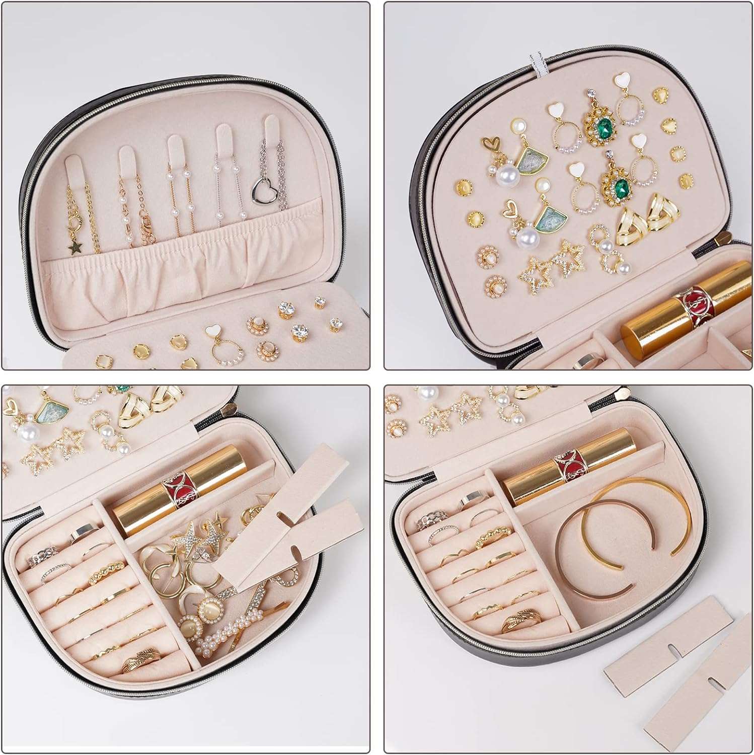 Travel Size Jewelry Box, Small Portable Seashell-Shaped Jewelry Case, 2 Layer Mini Jewelry Organizer in PU Leather for Women, Mother's Day Gift - 4