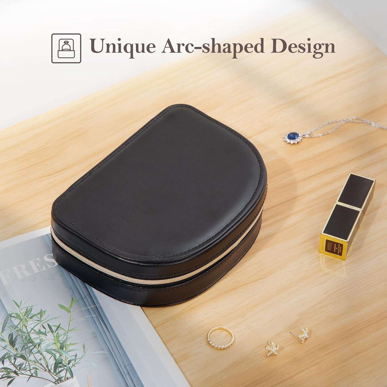 Travel Size Jewelry Box, Small Portable Seashell-Shaped Jewelry Case, 2 Layer Mini Jewelry Organizer in PU Leather for Women, Mother's Day Gift - 5