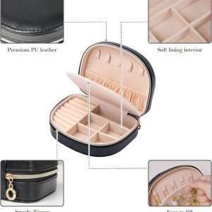 Travel Size Jewelry Box, Small Portable Seashell-Shaped Jewelry Case, 2 Layer Mini Jewelry Organizer in PU Leather for Women, Mother's Day Gift - 6