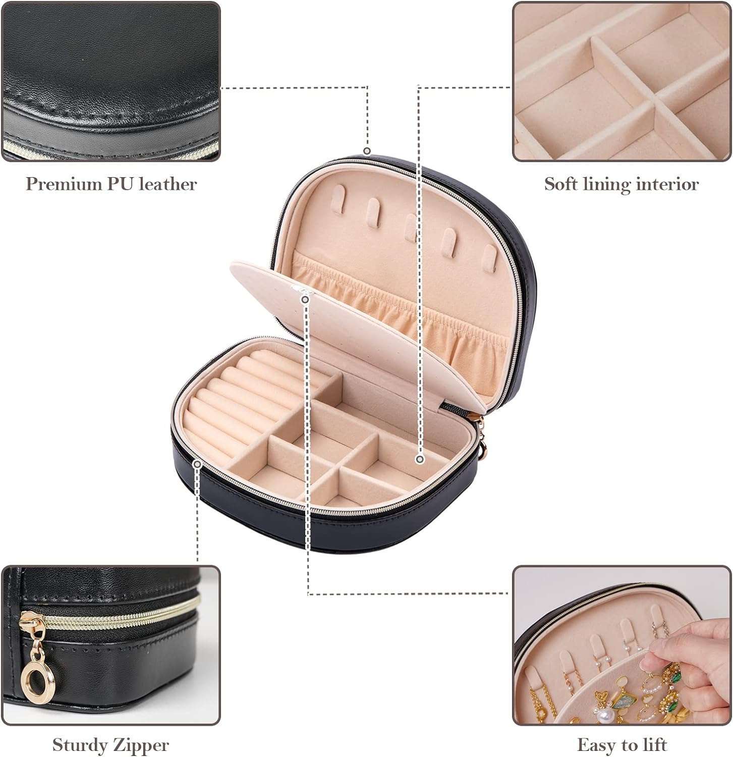 Travel Size Jewelry Box, Small Portable Seashell-Shaped Jewelry Case, 2 Layer Mini Jewelry Organizer in PU Leather for Women, Mother's Day Gift - 6