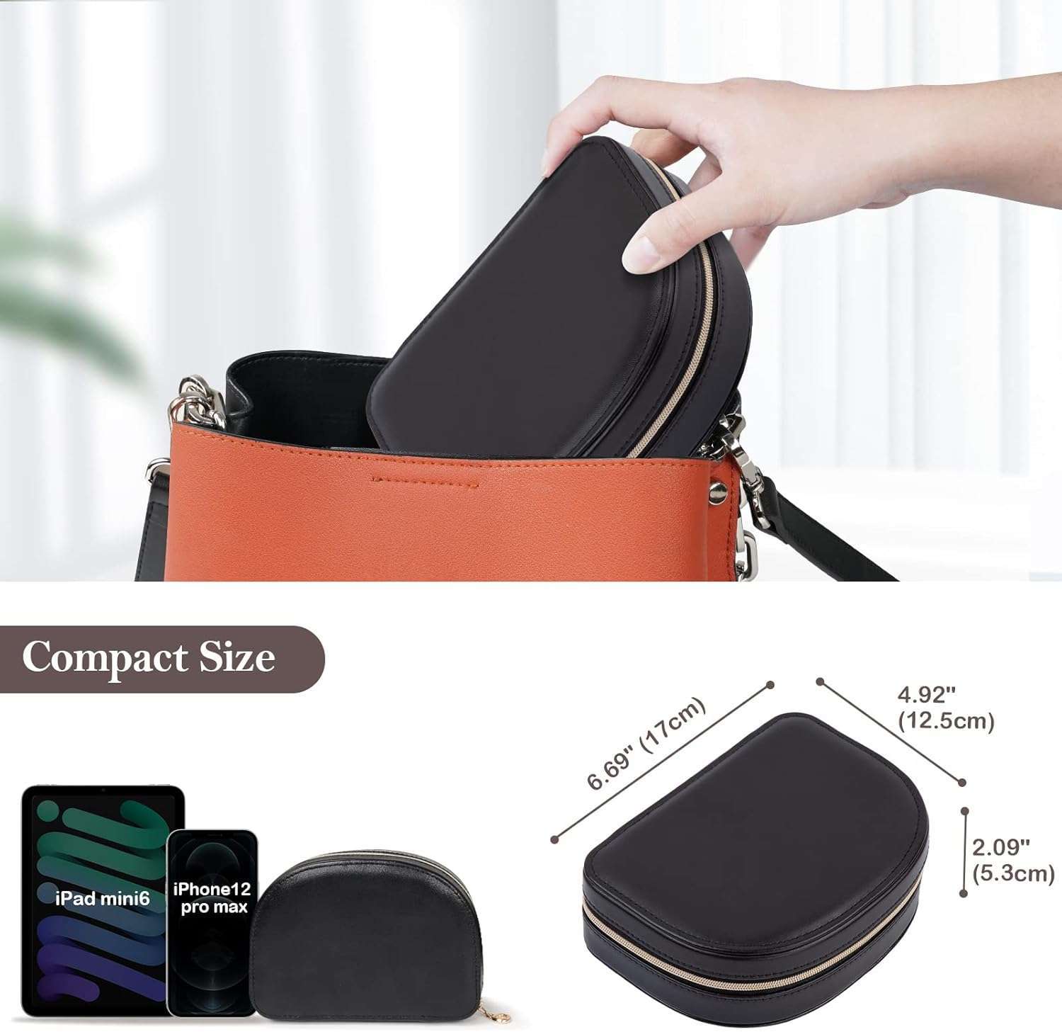 Travel Size Jewelry Box, Small Portable Seashell-Shaped Jewelry Case, 2 Layer Mini Jewelry Organizer in PU Leather for Women, Mother's Day Gift - 7