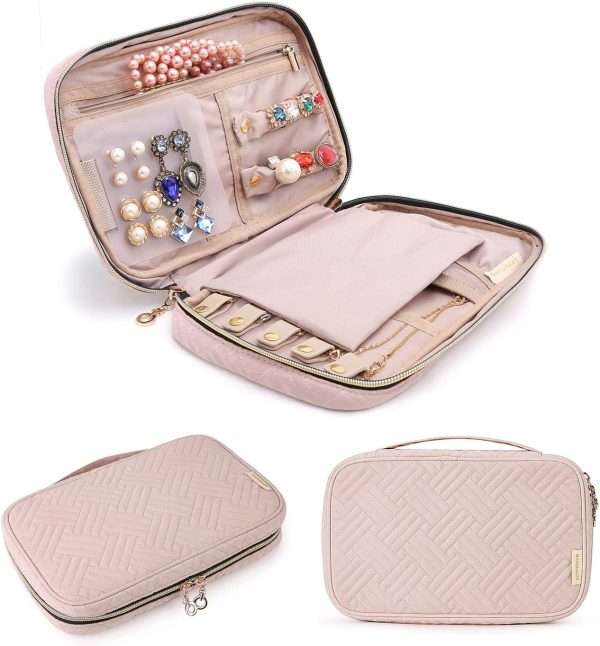 BAGSMART Jewelry Organizer Case Travel Jewelry Storage Bag for Necklace, Earrings, Rings, Bracelet, Soft Pink - 1