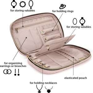 BAGSMART Jewelry Organizer Case Travel Jewelry Storage Bag for Necklace, Earrings, Rings, Bracelet, Soft Pink - 3