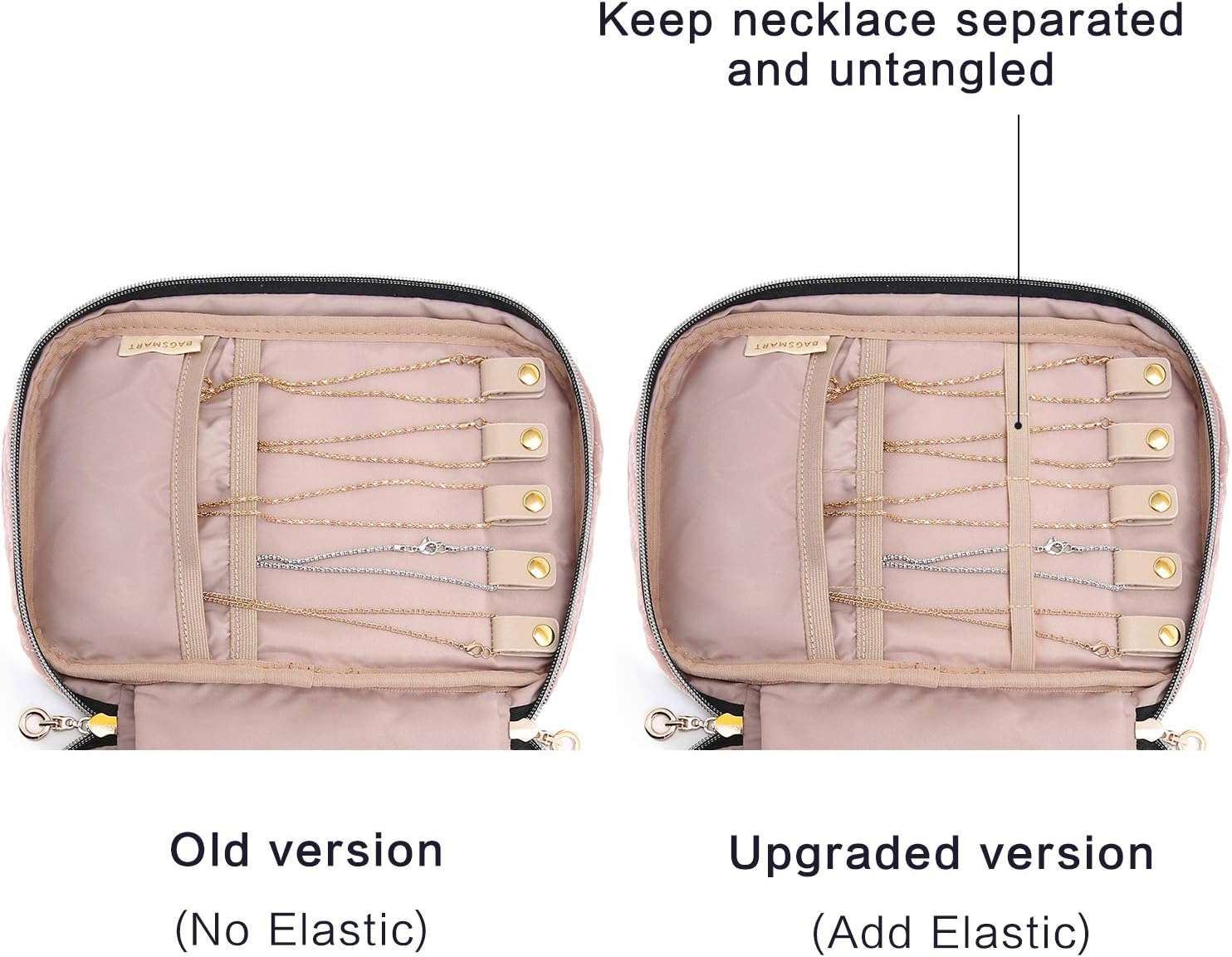 BAGSMART Jewelry Organizer Case Travel Jewelry Storage Bag for Necklace, Earrings, Rings, Bracelet, Soft Pink - 4