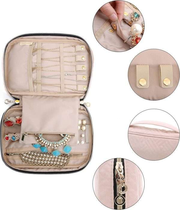 BAGSMART Jewelry Organizer Case Travel Jewelry Storage Bag for Necklace, Earrings, Rings, Bracelet, Soft Pink - 6