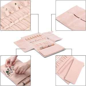 Becko Jewelry Organizer Roll Travel Jewel Bag case for Multiple Necklaces, Rings, Bracelets, Supple Leather & Suede, Large Capacity Without Crease - 4