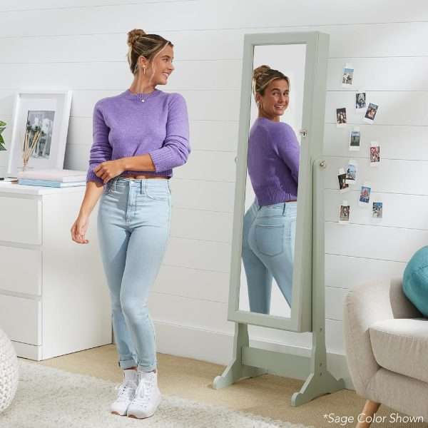 Best Choice Products Freestanding Jewelry Armoire Cabinet, Full Length Standing Mirror, Lockable Makeup Storage Organizer, w-Velvet Lining, 3 Angles, Lock - 6