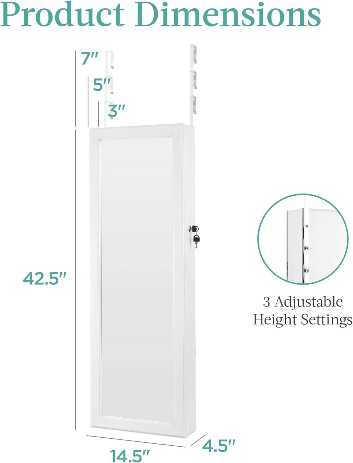 Best Choice Products LED Mirror Jewelry Cabinet, Lockable Wall or Door Mounted Jewelry Armoire Organizer with Mirror, 2 Drawers, Lock, Cosmetic Tray, Shelves, Christmas Gifts - 7