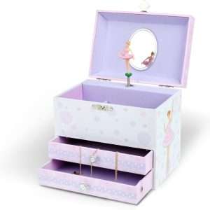 Jewelkeeper Kids Musical Jewelry Box for Girls with Spinning Ballerina - Dual Pullout Drawers with Swan Lake Tune - Thoughtful Gift for Young Girls - White and Purple - 3