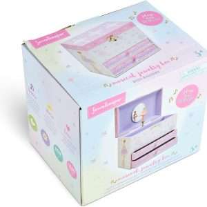 Jewelkeeper Kids Musical Jewelry Box for Girls with Spinning Ballerina - Dual Pullout Drawers with Swan Lake Tune - Thoughtful Gift for Young Girls - White and Purple - 9