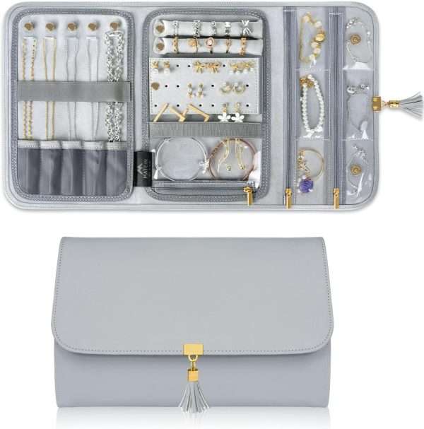 MATEIN Jewelry Travel Organizer for Women, Tangle Free Portable Leather Jewelry Storage Roll Bag Envelope Clutch, Waterproof Lightweight Jewelry Case Holder - 1