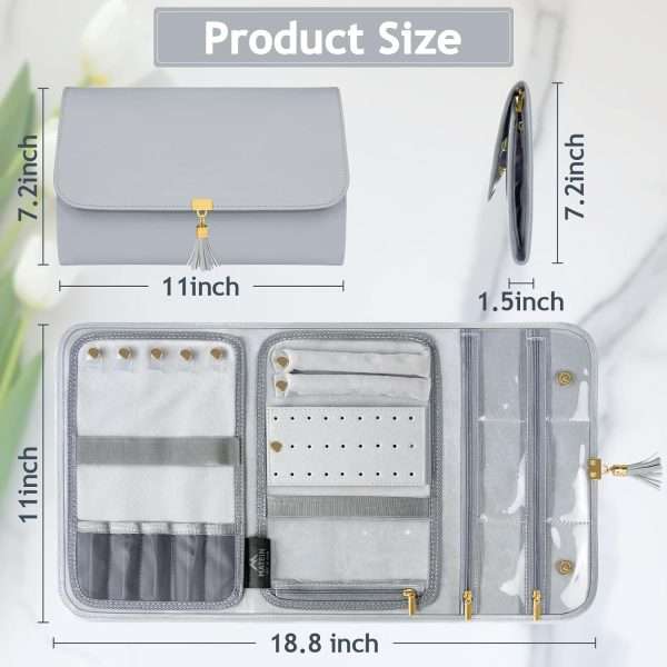 MATEIN Jewelry Travel Organizer for Women, Tangle Free Portable Leather Jewelry Storage Roll Bag Envelope Clutch, Waterproof Lightweight Jewelry Case Holder - 2