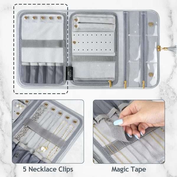 MATEIN Jewelry Travel Organizer for Women, Tangle Free Portable Leather Jewelry Storage Roll Bag Envelope Clutch, Waterproof Lightweight Jewelry Case Holder - 3
