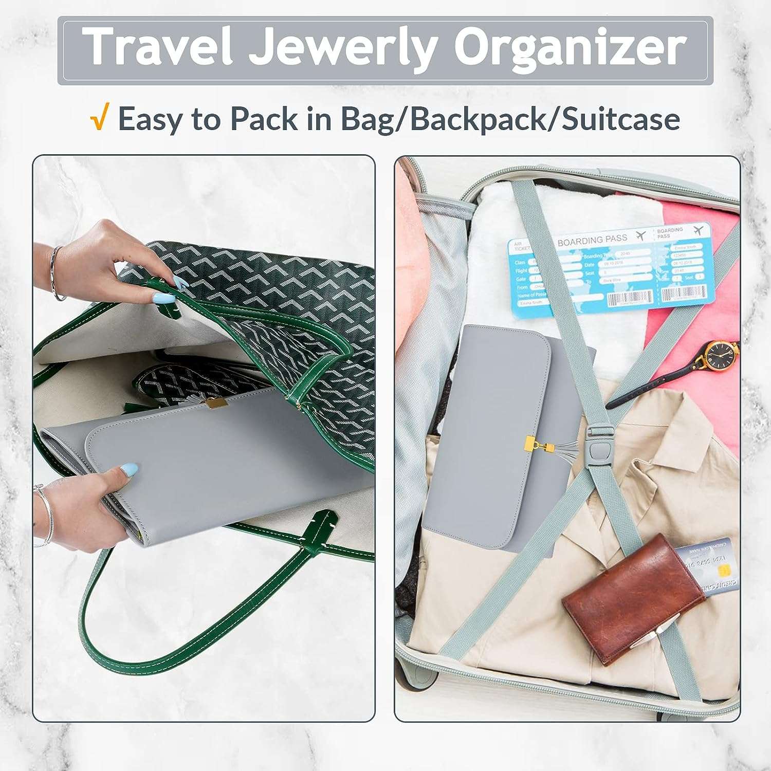 MATEIN Jewelry Travel Organizer for Women, Tangle Free Portable Leather Jewelry Storage Roll Bag Envelope Clutch, Waterproof Lightweight Jewelry Case Holder - 6