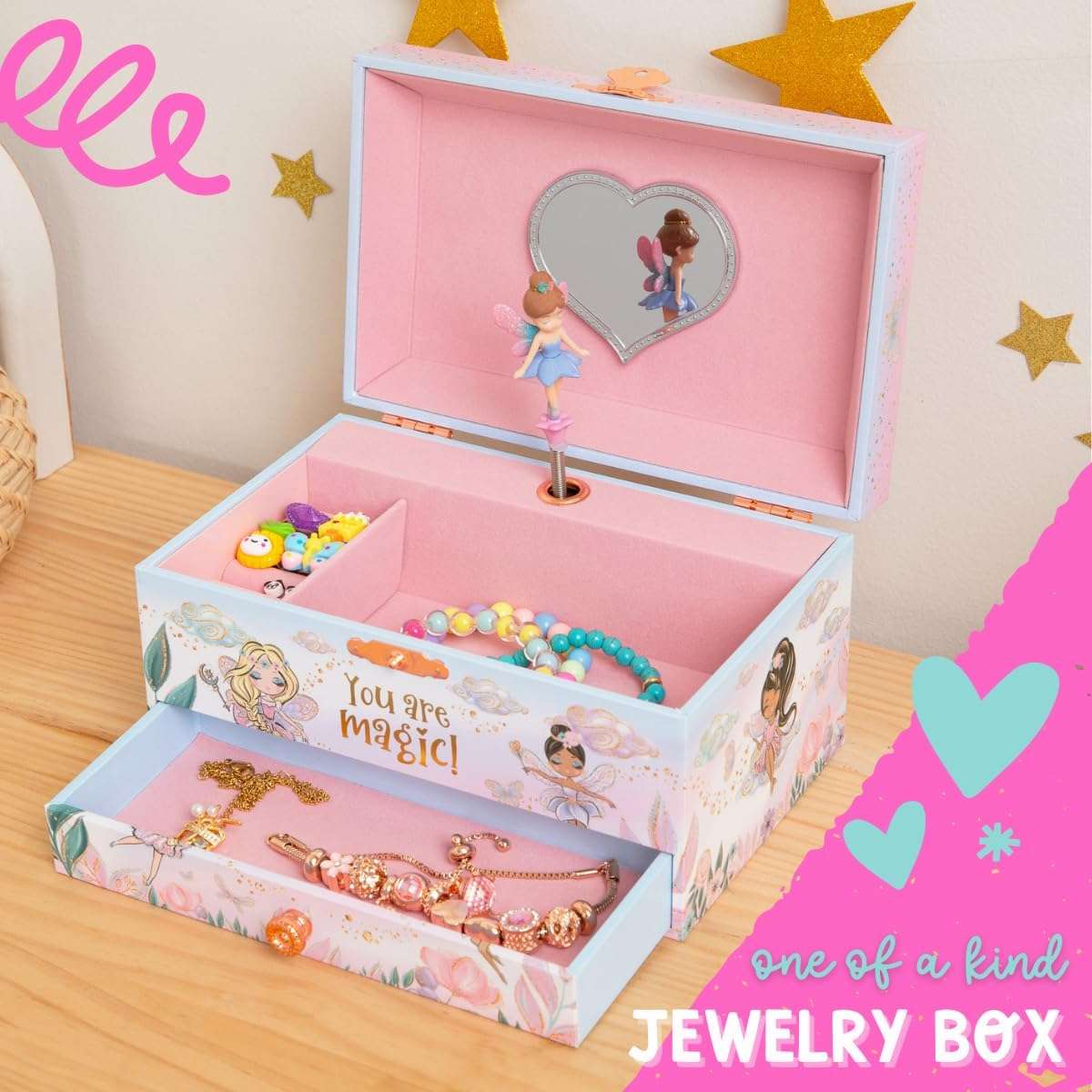 Musical Fairy Jewelry Box for Girls - Kids Music Box with Spinning Fairy and Mirror, Princess Gifts for Little Girls, Jewelry Boxes, Childrens Birthday Gift - 5