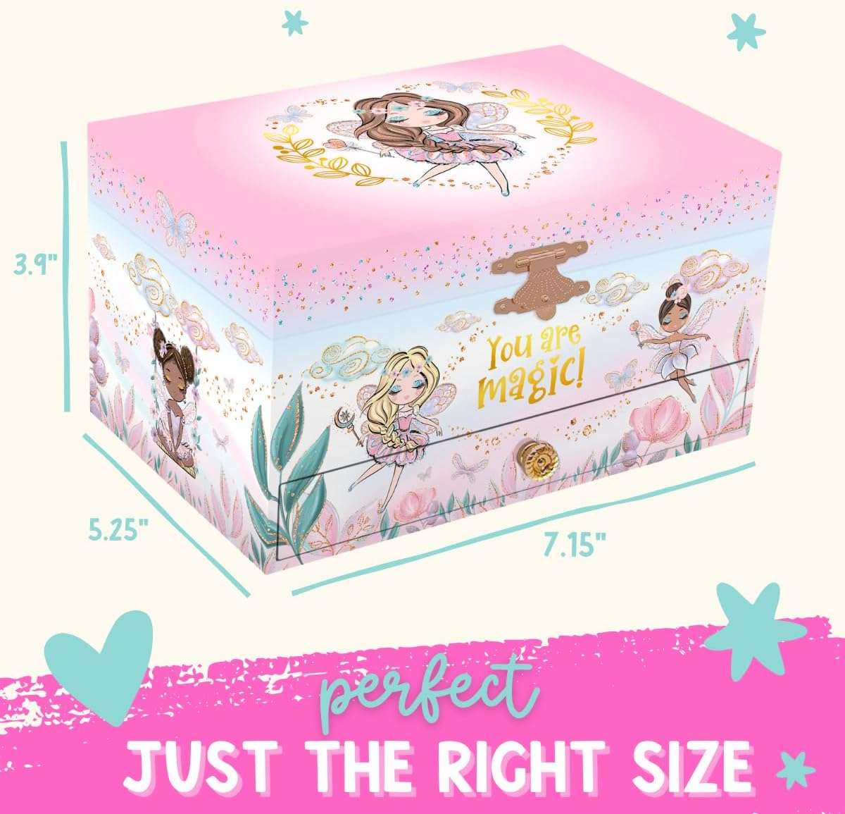 Musical Fairy Jewelry Box for Girls - Kids Music Box with Spinning Fairy and Mirror, Princess Gifts for Little Girls, Jewelry Boxes, Childrens Birthday Gift - 8