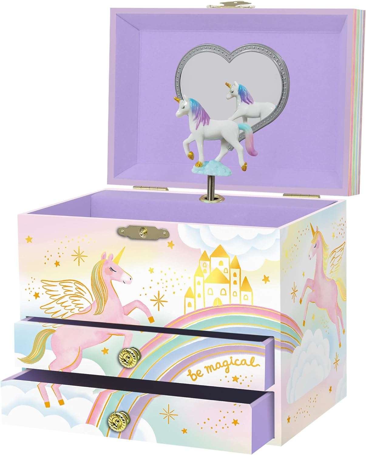 Musical Unicorn Jewelry Box for Girls - Kids Music Box with Spinning Unicorn, Unicorn Birthday Gifts for Little Girls, Jewelry Boxes, 6.8 x 5.3 x 6 in - Ages 3-10 - 1