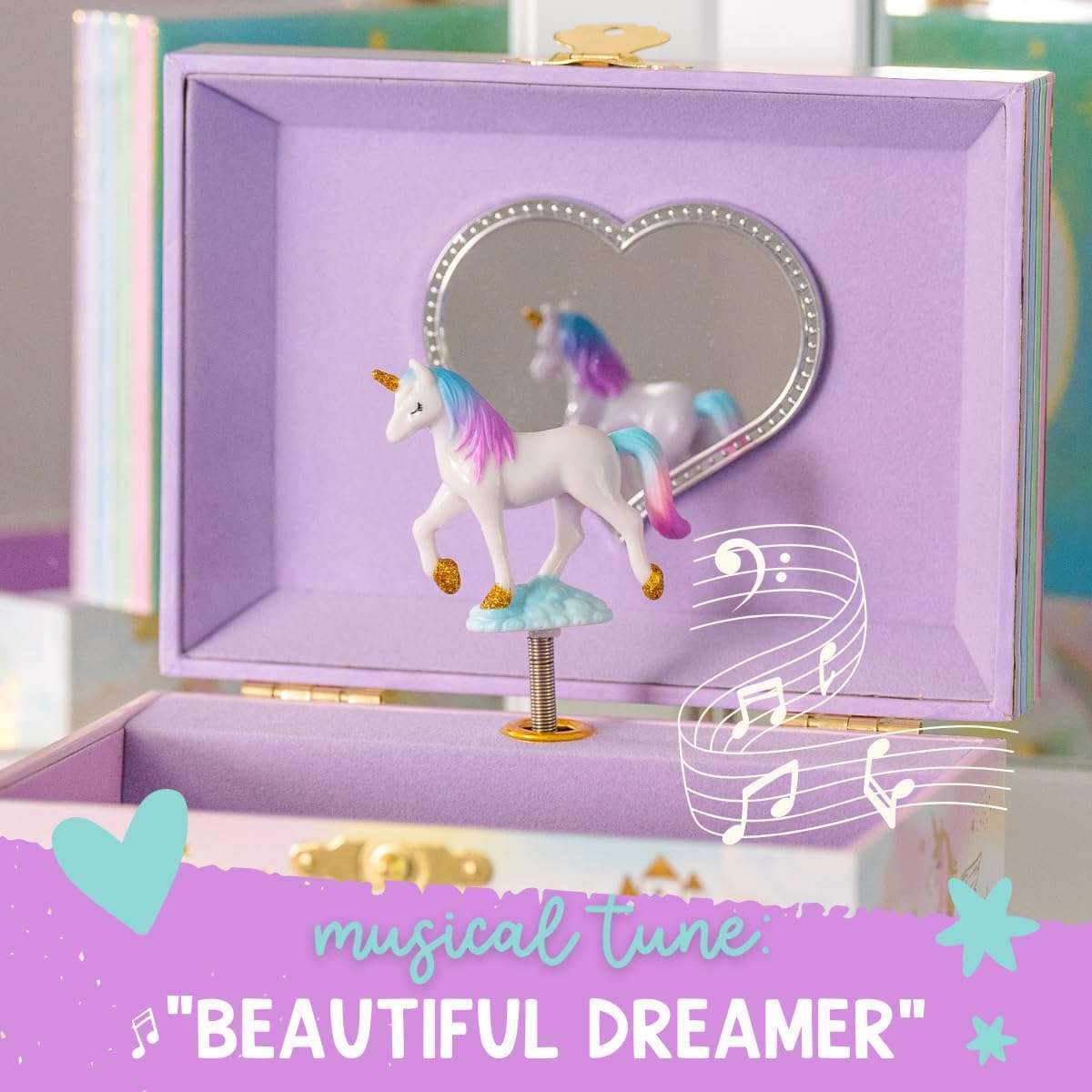 Musical Unicorn Jewelry Box for Girls - Kids Music Box with Spinning Unicorn, Unicorn Birthday Gifts for Little Girls, Jewelry Boxes, 6.8 x 5.3 x 6 in - Ages 3-10 - 2