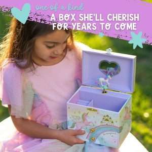 Musical Unicorn Jewelry Box for Girls - Kids Music Box with Spinning Unicorn, Unicorn Birthday Gifts for Little Girls, Jewelry Boxes, 6.8 x 5.3 x 6 in - Ages 3-10 - 3