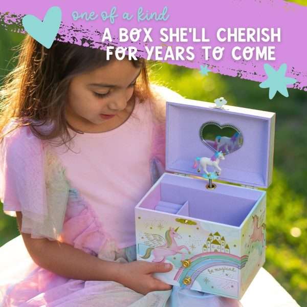 Musical Unicorn Jewelry Box for Girls - Kids Music Box with Spinning Unicorn, Unicorn Birthday Gifts for Little Girls, Jewelry Boxes, 6.8 x 5.3 x 6 in - Ages 3-10 - 3