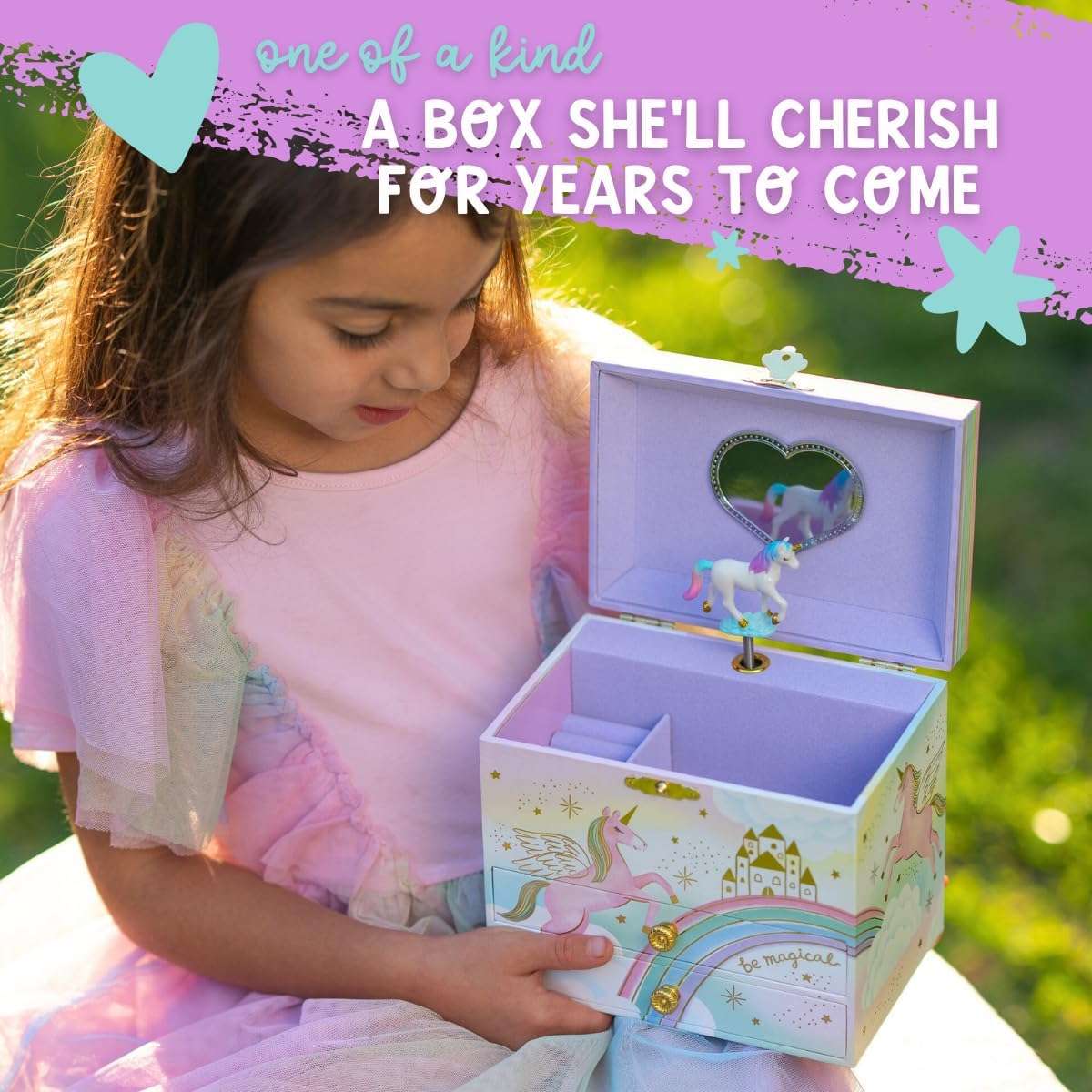 Musical Unicorn Jewelry Box for Girls - Kids Music Box with Spinning Unicorn, Unicorn Birthday Gifts for Little Girls, Jewelry Boxes, 6.8 x 5.3 x 6 in - Ages 3-10 - 3