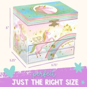 Musical Unicorn Jewelry Box for Girls - Kids Music Box with Spinning Unicorn, Unicorn Birthday Gifts for Little Girls, Jewelry Boxes, 6.8 x 5.3 x 6 in - Ages 3-10 - 8