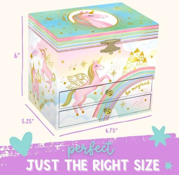 Musical Unicorn Jewelry Box for Girls - Kids Music Box with Spinning Unicorn, Unicorn Birthday Gifts for Little Girls, Jewelry Boxes, 6.8 x 5.3 x 6 in - Ages 3-10 - 8