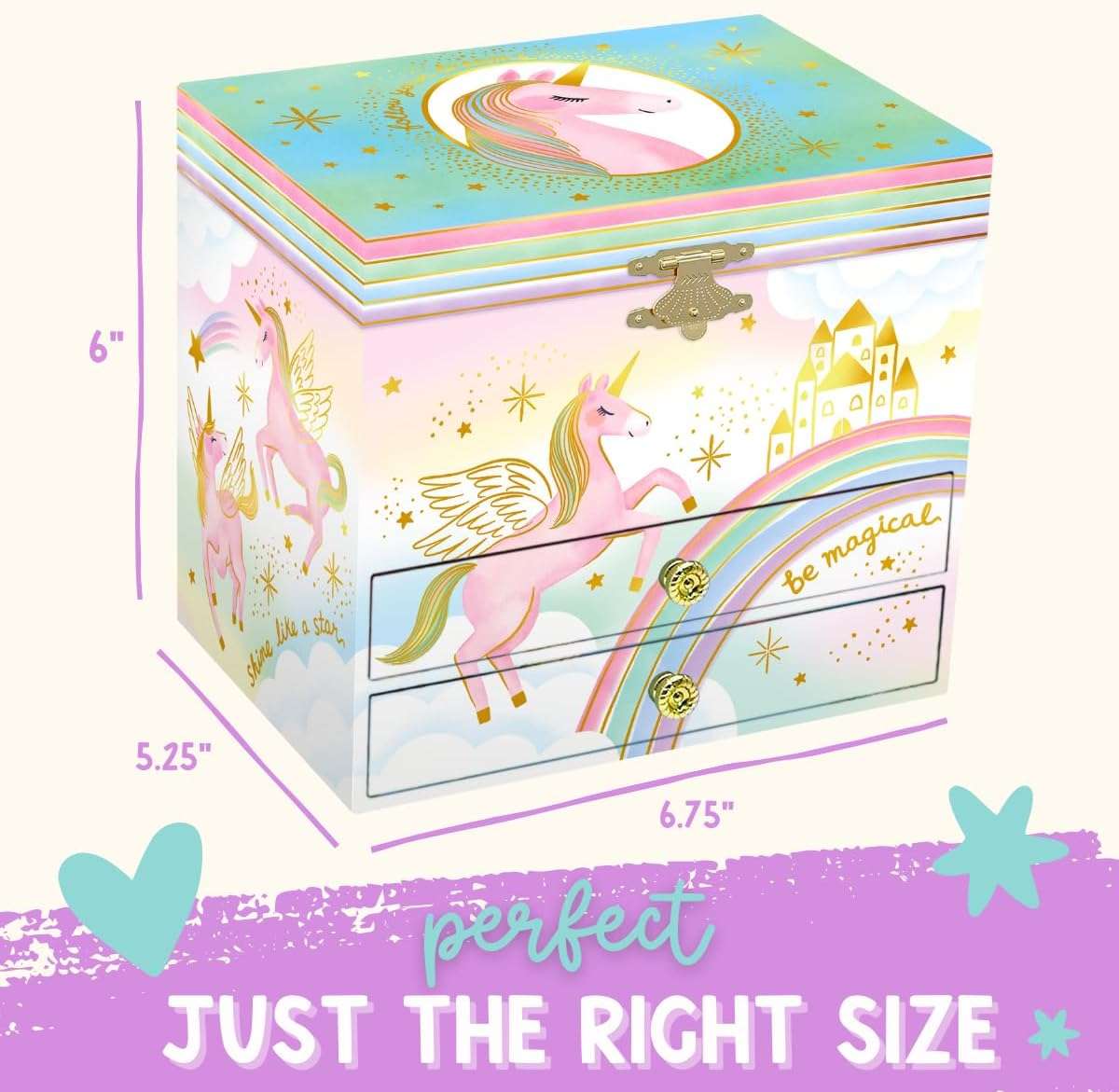 Musical Unicorn Jewelry Box for Girls - Kids Music Box with Spinning Unicorn, Unicorn Birthday Gifts for Little Girls, Jewelry Boxes, 6.8 x 5.3 x 6 in - Ages 3-10 - 8